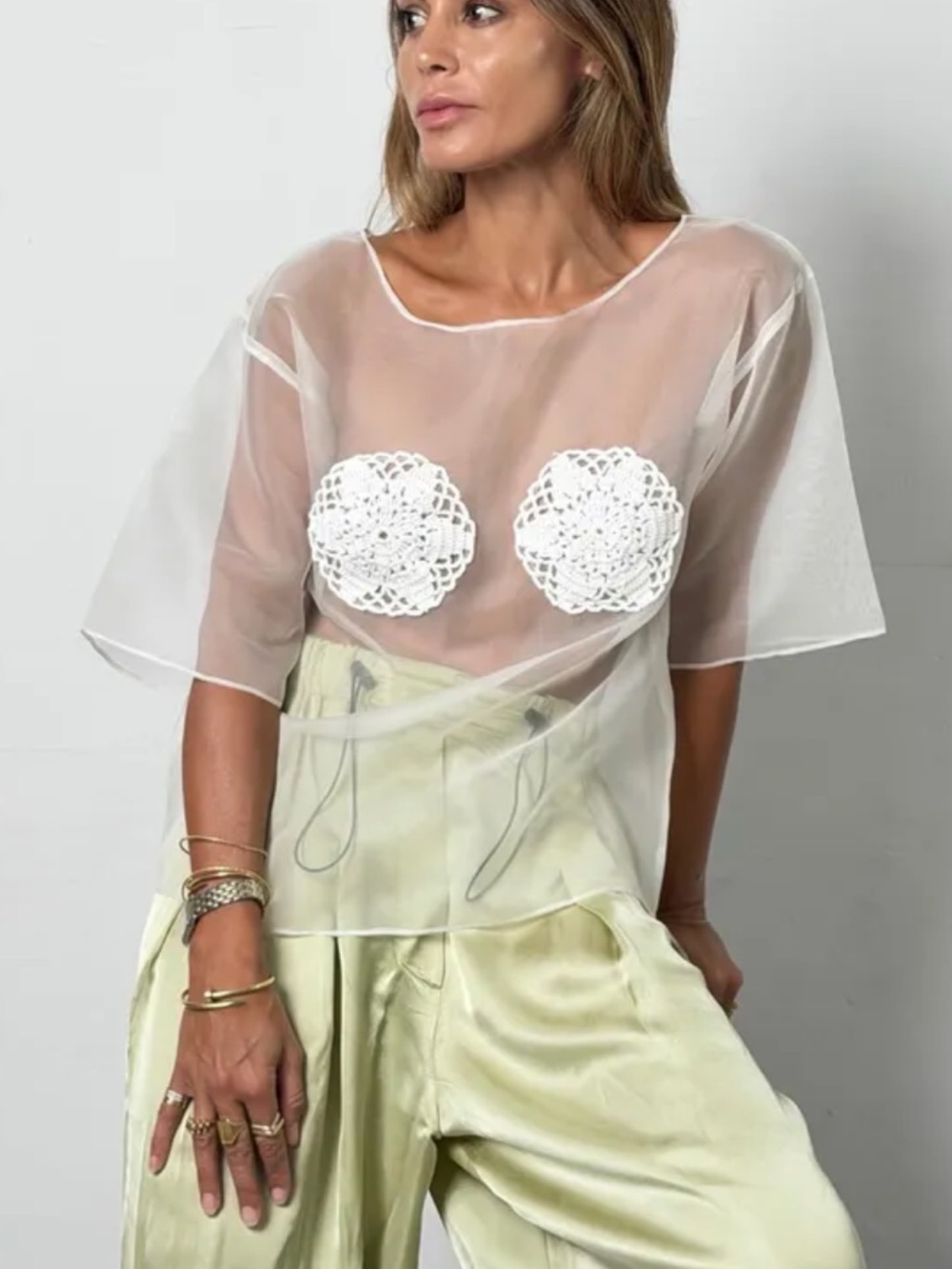 S/W/F Sheer Bloom top silk NWOT XS